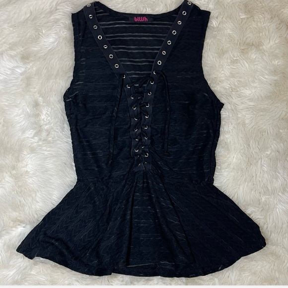 Blush Sheer Lace Up Top - Picture 2 of 9